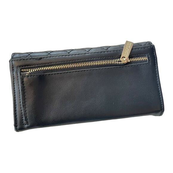 Nanette Lepore Black Long Quilted Vegan Leather Trifold Clutch Wallet - Picture 2 of 10